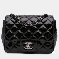 Pre Owned Chanel Black Patent Leather Mini Square Classic Single Flap Bag