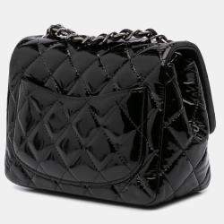 Pre Owned Chanel Black Patent Leather Mini Square Classic Single Flap Bag