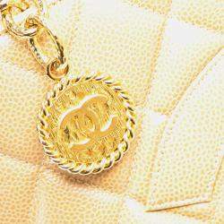Pre Owned Chanel Beige Caviar Leather Medallion Tote Bag