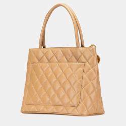 Pre Owned Chanel Beige Caviar Leather Medallion Tote Bag