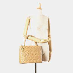 Pre Owned Chanel Beige Caviar Leather Medallion Tote Bag