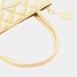 Pre Owned Chanel Beige Caviar Leather Medallion Tote Bag