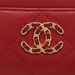Pre Owned Chanel Red Quilted Leather 19 Card Holder