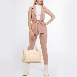 Pre Owned Chanel Beige Quilted Caviar Leather GST Tote