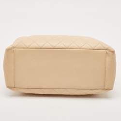 Pre Owned Chanel Beige Quilted Caviar Leather GST Tote