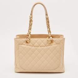 Pre Owned Chanel Beige Quilted Caviar Leather GST Tote