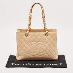 Pre Owned Chanel Beige Quilted Caviar Leather GST Tote