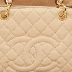 Pre Owned Chanel Beige Quilted Caviar Leather GST Tote