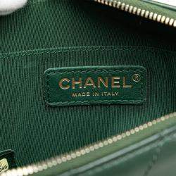 Chanel Dark Green Leather Calfskin Double Zip Camera Bag