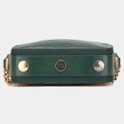 Chanel Dark Green Leather Calfskin Double Zip Camera Bag