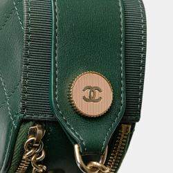 Chanel Dark Green Leather Calfskin Double Zip Camera Bag