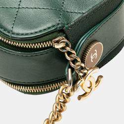 Chanel Dark Green Leather Calfskin Double Zip Camera Bag
