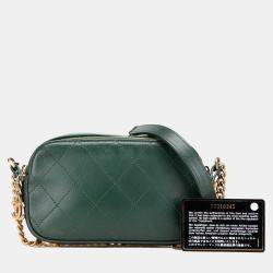 Chanel Dark Green Leather Calfskin Double Zip Camera Bag