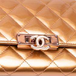 Chanel Gold Quilted Patent Leather Golden Class Wallet on Chain Handbag