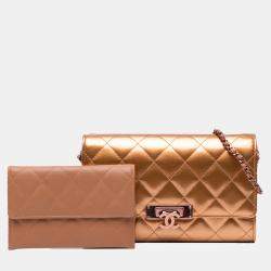 Chanel Gold Quilted Patent Leather Golden Class Wallet on Chain Handbag