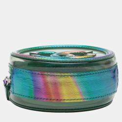 Chanel Green PVC and Metallic Lambskin CC Filigree Round Clutch with Chain