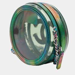 Chanel Green PVC and Metallic Lambskin CC Filigree Round Clutch with Chain