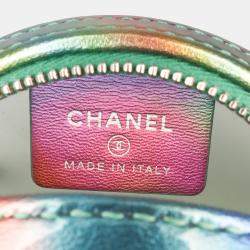 Chanel Green PVC and Metallic Lambskin CC Filigree Round Clutch with Chain