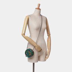 Chanel Green PVC and Metallic Lambskin CC Filigree Round Clutch with Chain