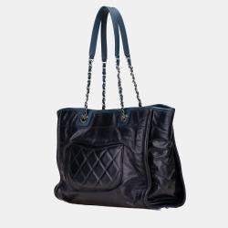 Chanel Navy Blue Caviar Leather Deauville Tote Bag