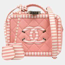 Pre Owned Chanel Pink Caviar Leather Filigree Vanity Shoulder Bag