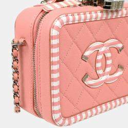 Pre Owned Chanel Pink Caviar Leather Filigree Vanity Shoulder Bag