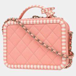 Pre Owned Chanel Pink Caviar Leather Filigree Vanity Shoulder Bag