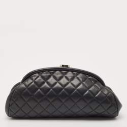 Pre Owned Chanel Black Quilted Leather CC Frame Clutch