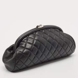 Pre Owned Chanel Black Quilted Leather CC Frame Clutch