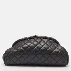 Pre Owned Chanel Black Quilted Leather CC Frame Clutch
