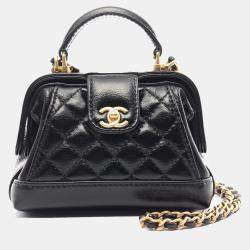 Chanel Black Quilted Lambskin Leather Top Handle Bag