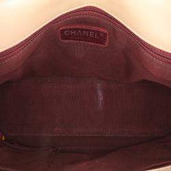 Pre Owned Chanel Beige/Black CC Bicolor Quilted Calfskin and Caviar Single Flap Bag