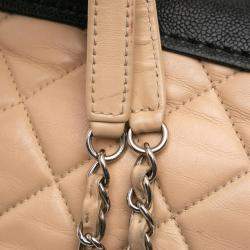 Pre Owned Chanel Beige/Black CC Bicolor Quilted Calfskin and Caviar Single Flap Bag