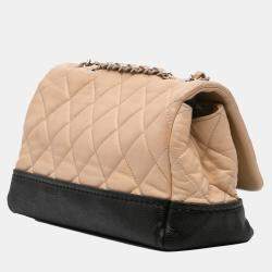 Pre Owned Chanel Beige/Black CC Bicolor Quilted Calfskin and Caviar Single Flap Bag