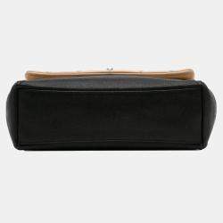 Pre Owned Chanel Beige/Black CC Bicolor Quilted Calfskin and Caviar Single Flap Bag
