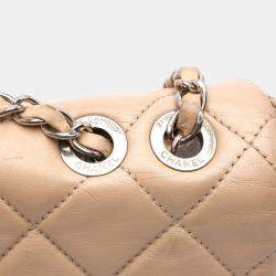 Pre Owned Chanel Beige/Black CC Bicolor Quilted Calfskin and Caviar Single Flap Bag