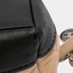 Pre Owned Chanel Beige/Black CC Bicolor Quilted Calfskin and Caviar Single Flap Bag