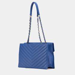 Pre Owned Chanel Blue Chevron Calfskin Coco Envelope Shoulder Bag