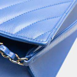Pre Owned Chanel Blue Chevron Calfskin Coco Envelope Shoulder Bag