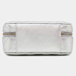 Chanel Silver Lambskin Top Handle Vanity Size Small