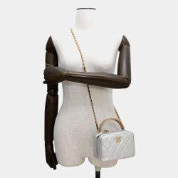 Chanel Silver Lambskin Top Handle Vanity Size Small