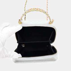 Chanel Silver Lambskin Top Handle Vanity Size Small