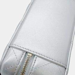 Chanel Silver Lambskin Top Handle Vanity Size Small