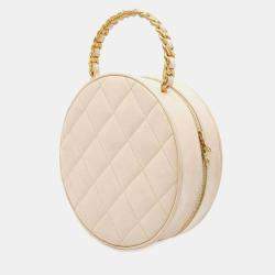 Chanel Round Vanity Handbag Beige Patent Leather