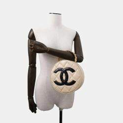 Chanel Round Vanity Handbag Beige Patent Leather
