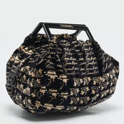 Pre Owned Chanel Black/Beige Velvet Printed Velour Frame Bag