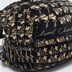 Pre Owned Chanel Black/Beige Velvet Printed Velour Frame Bag