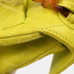 Pre Owned Chanel Light Green Lambskin Mini Classic Square Flap Shoulder Bag