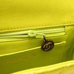 Pre Owned Chanel Light Green Lambskin Mini Classic Square Flap Shoulder Bag