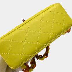 Pre Owned Chanel Light Green Lambskin Mini Classic Square Flap Shoulder Bag